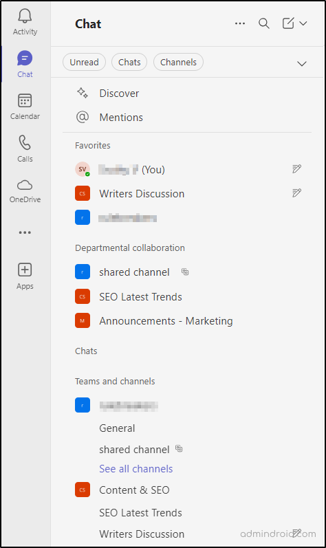 combined chats and channels view