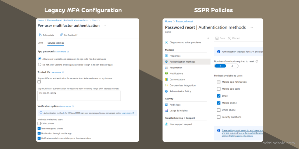 Legacy MFA Configuration and SSPR Policy Settings