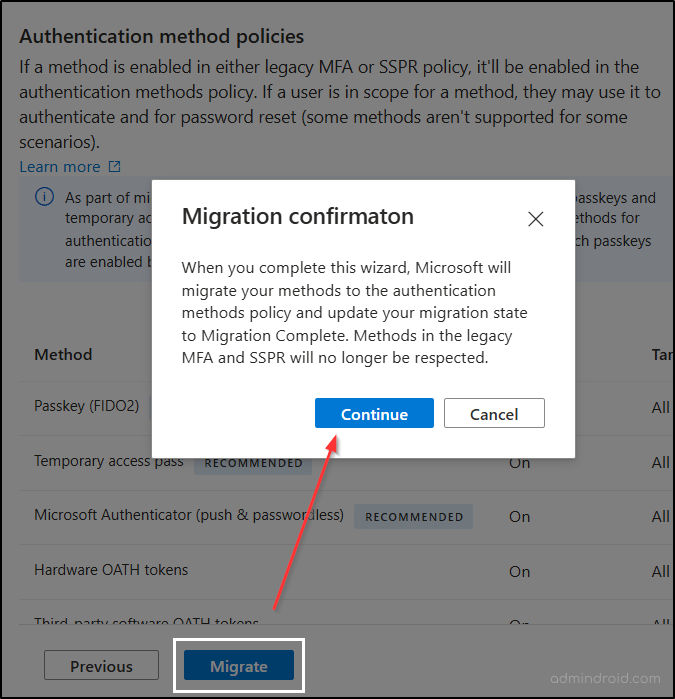 Legacy MFA to Authentication Methods Policies Migration Confirmation