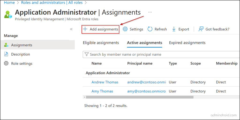 Add new assignement to the role in Microsoft Entra ID