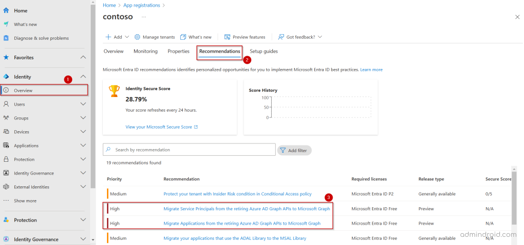 Microsoft Graph migration recommendations in Entra admin center