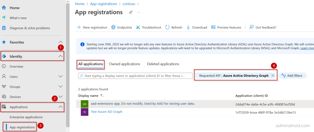 Filter Azure AD Graph API using apps