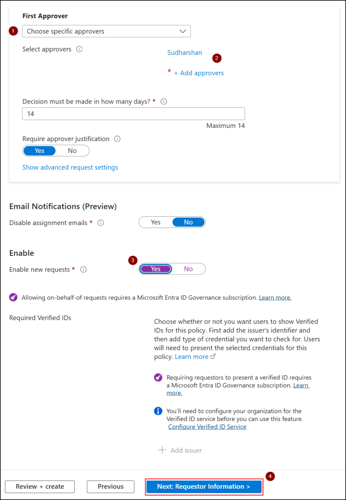 Final request settings for access package