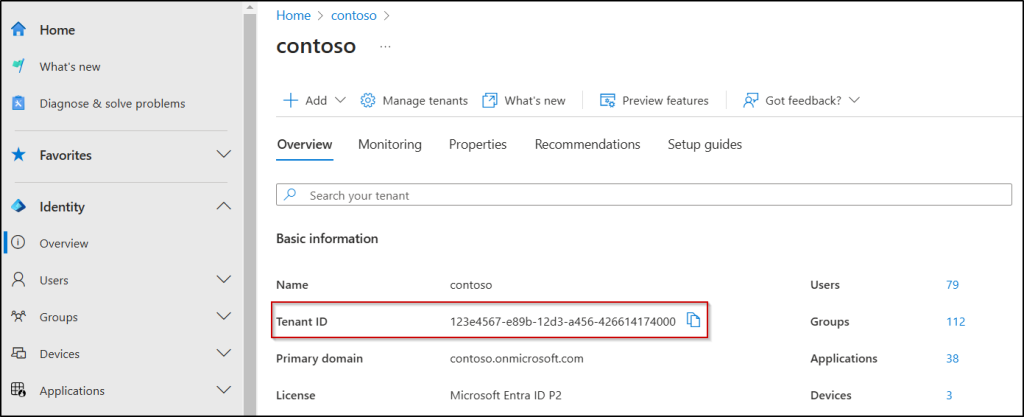 Copy tenant ID from Entra admin center