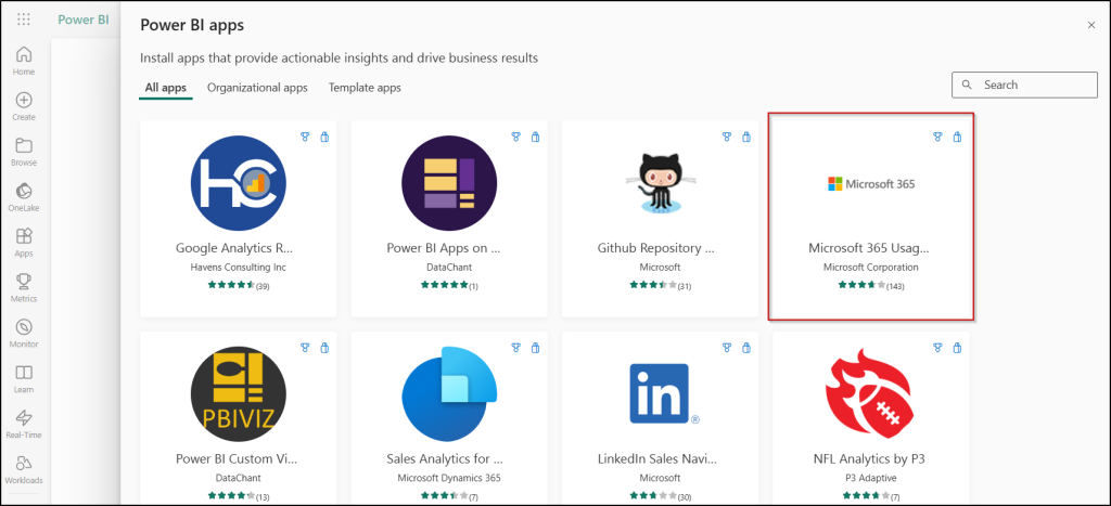 Get Microsoft 365 usage analytics app in Power BI