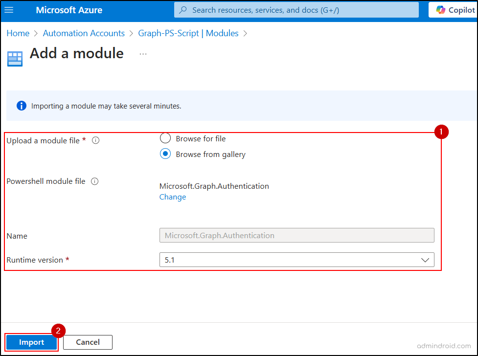 Add a modue in Azure Automation