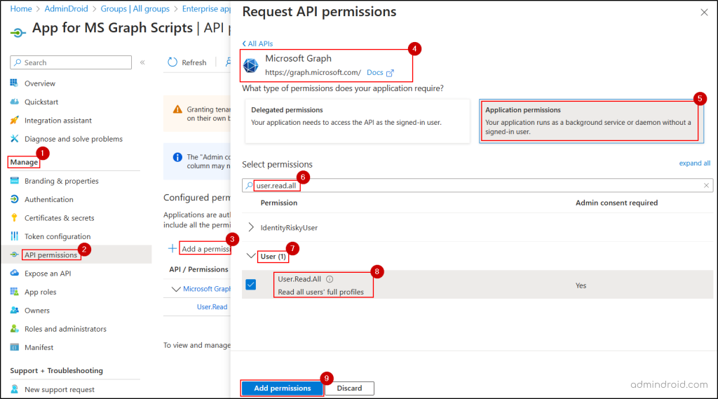 Assign Graph API permission to the Entra app