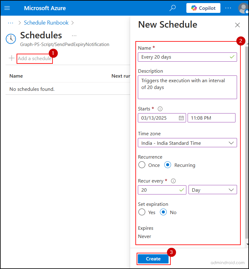 Create new schedule for MS Graph script in Azure Automation