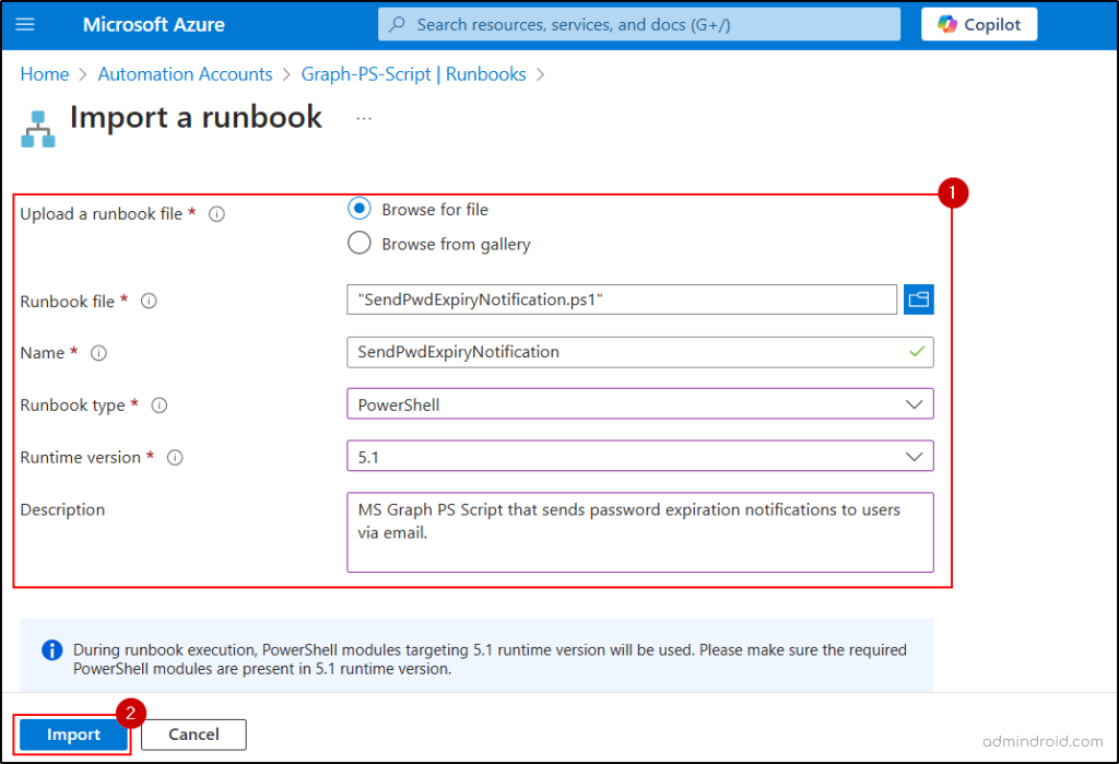 Import MS Graph PowerShell script in Azure Autoamtion