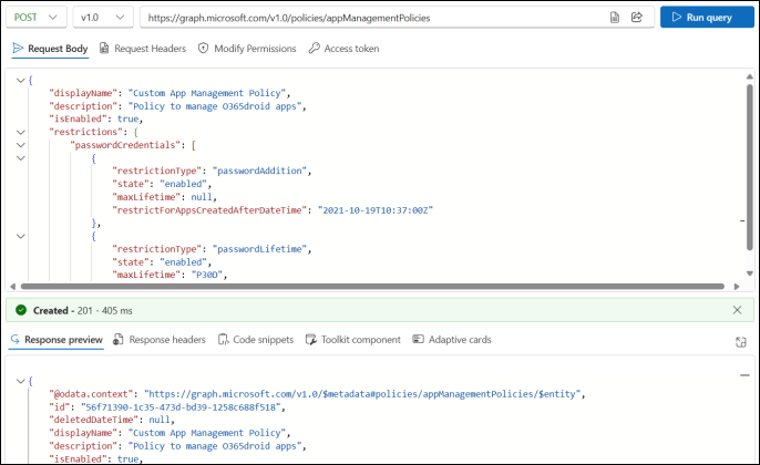 Set Up Entra Application Management Policies using Graph API
