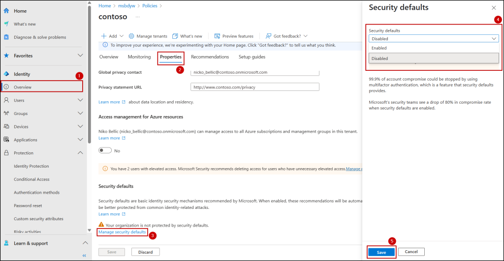 Enabling Security Defaults in Entra Admin Center