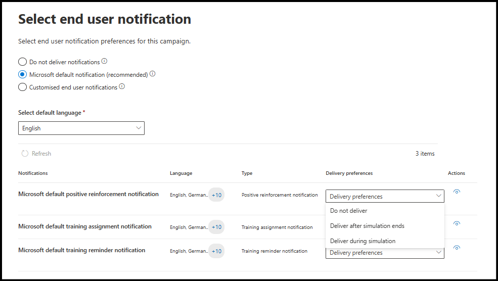 select end user notification