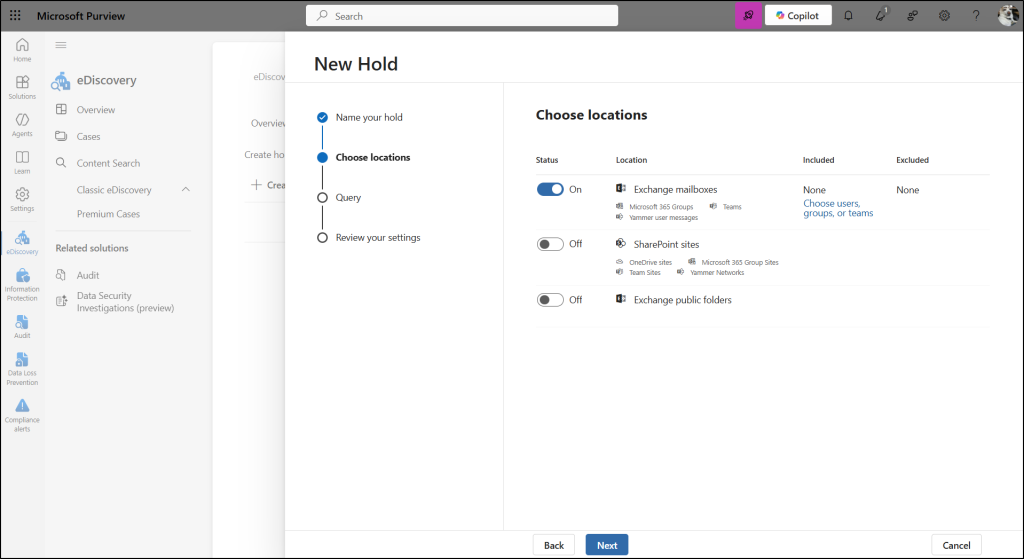 Microsoft Purview eDiscovery and Hold for Teams private channels at group level