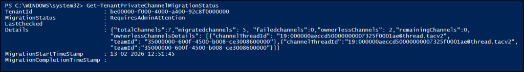 Check Private Channels Migration Status Using PowerShell