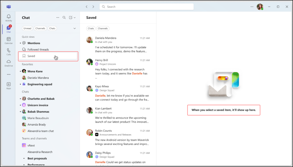 Save chat and channel messages in Microsoft Teams