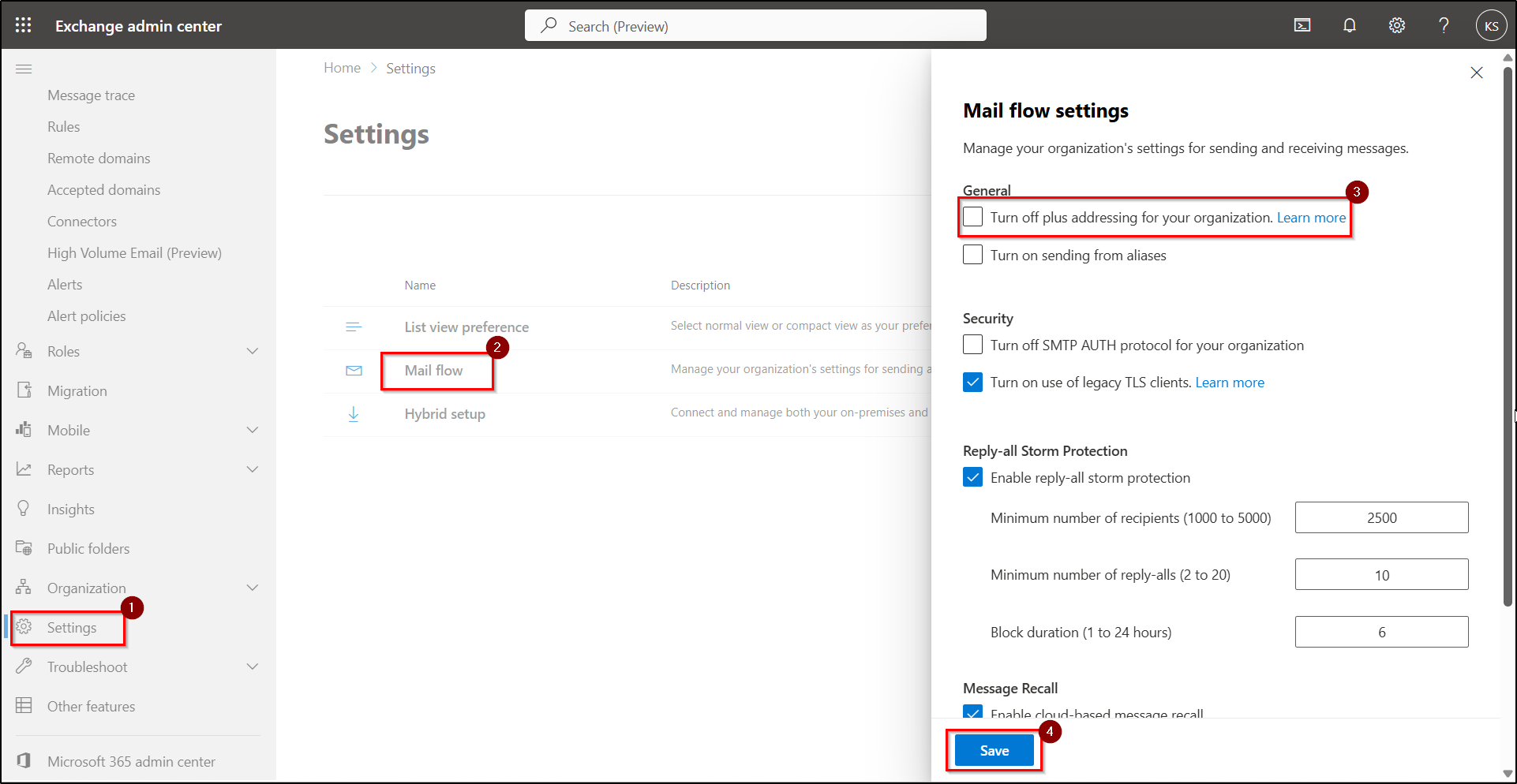 Enable plus addressing in EAC