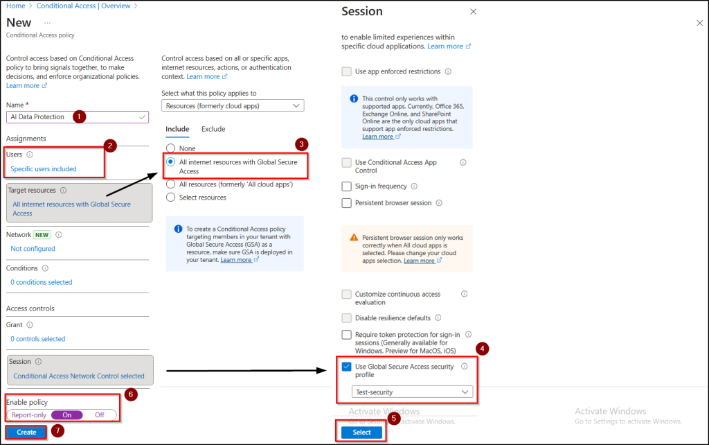 Create CA policy to enforce security profiles