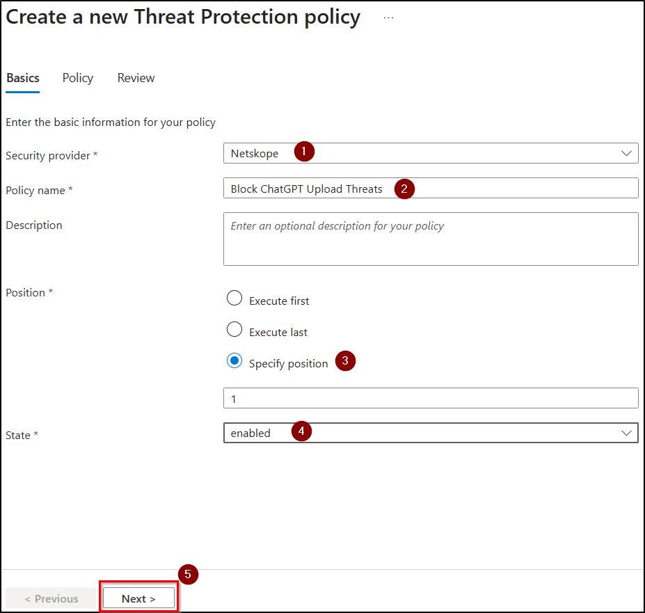 Create a new threat protection policy