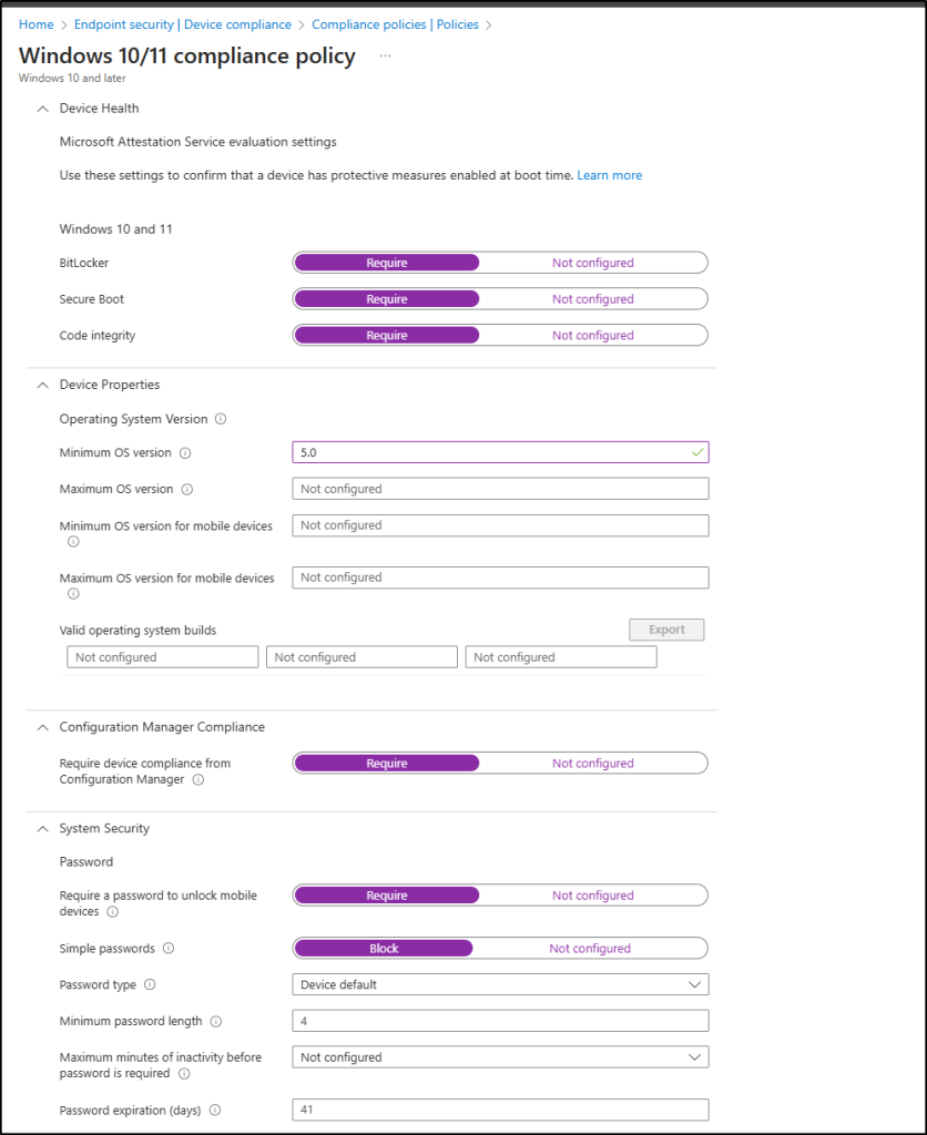 Device compliance policy Intune