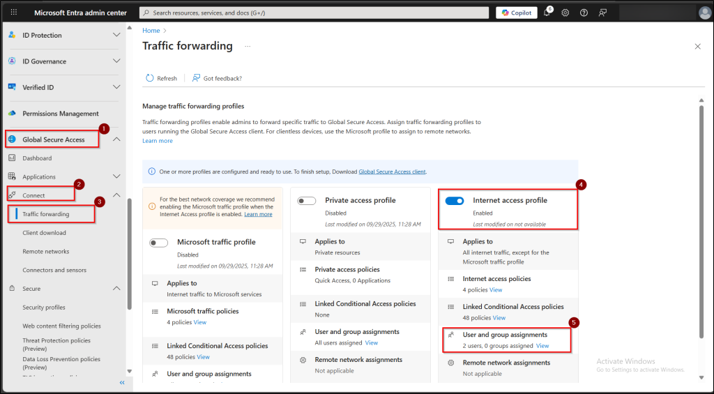 Enable internet access profile