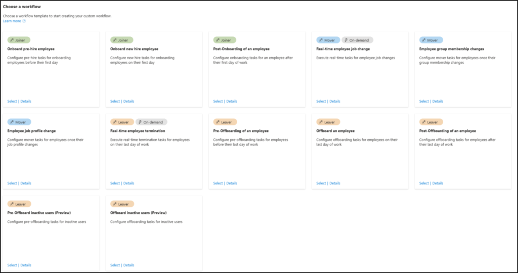 Lifecycle workflows template