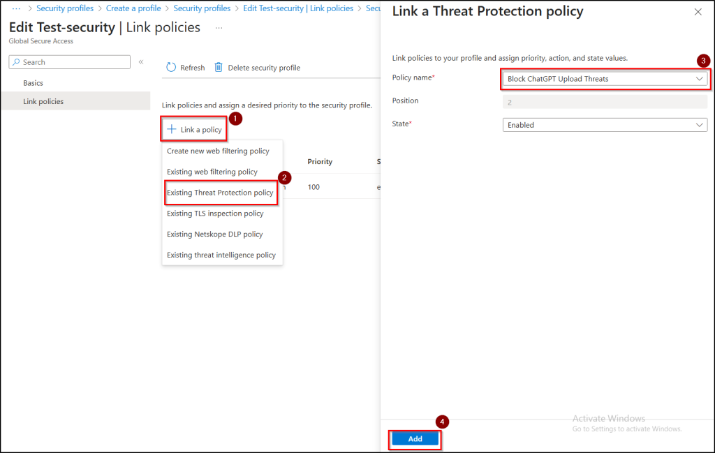 Link ATP policy to security profile