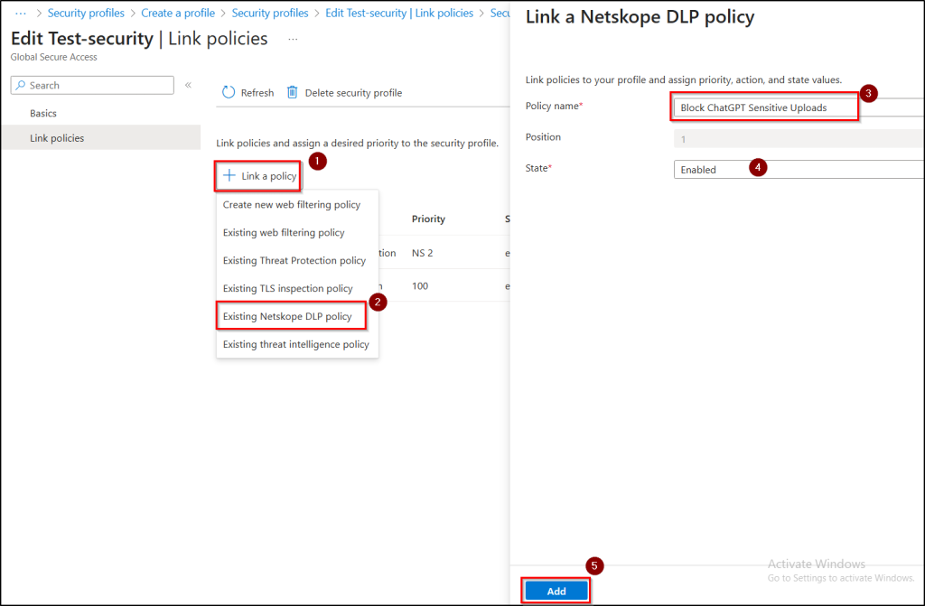 Link DLP policy to security profile