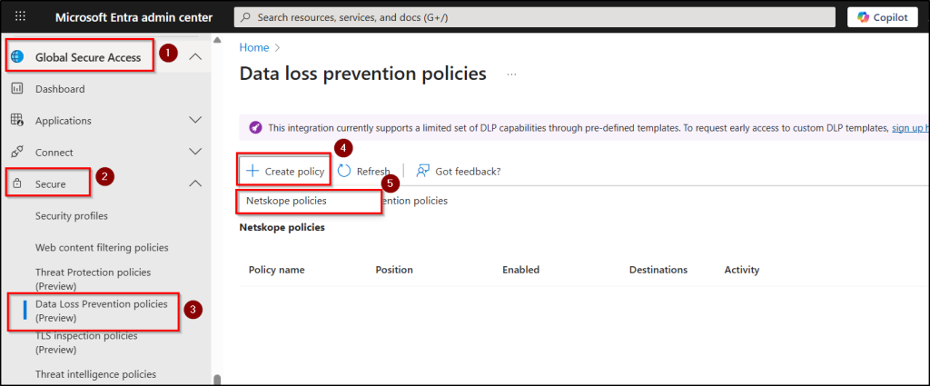 Navigation for data loss prevention