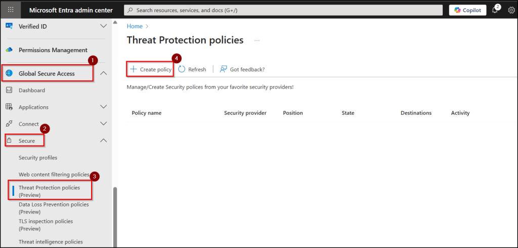 Navigation for threat protection policy