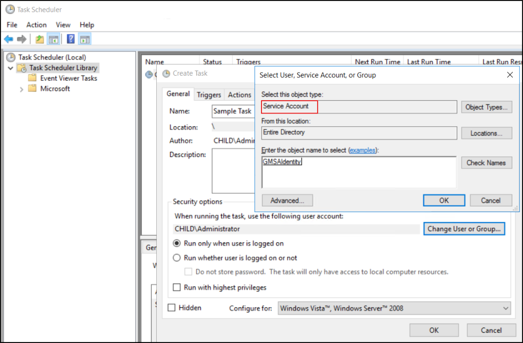 Assigning Managed Service Account to a scheduler task