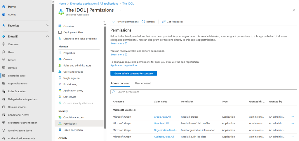 View enterprise application permissions in Microsoft Entra admin center