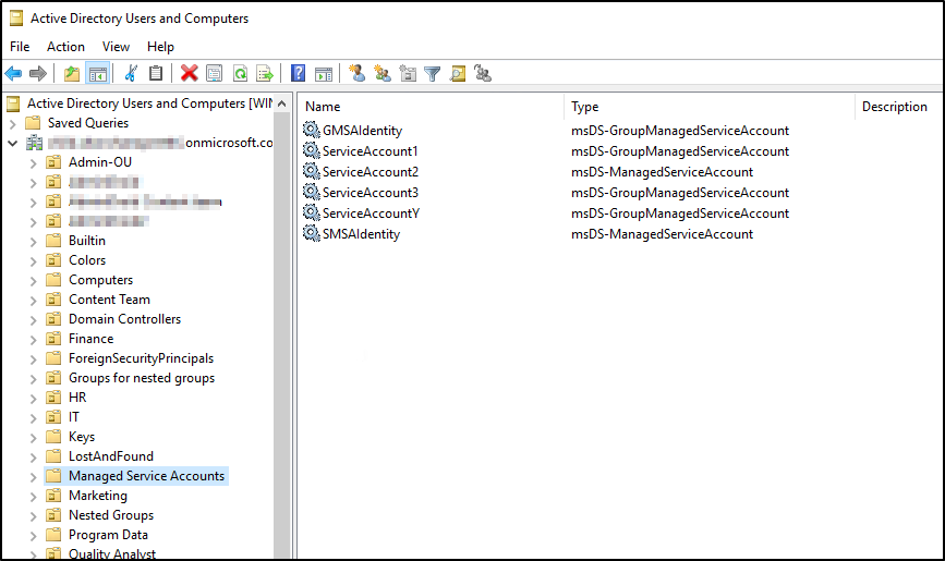 Managed Service Accounts path in AD Users and Computers