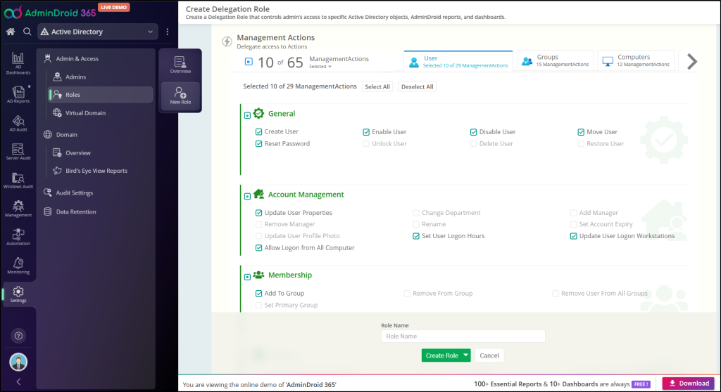 Create Custom Active Directory Roles in AdminDroid
