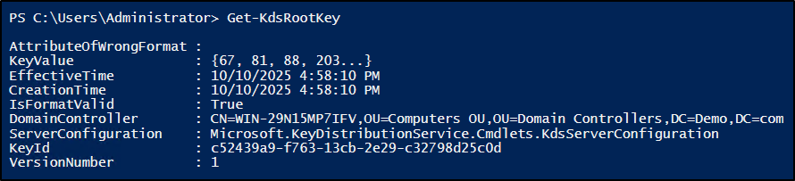 Command to get the KDS root key for Group Managed Service account