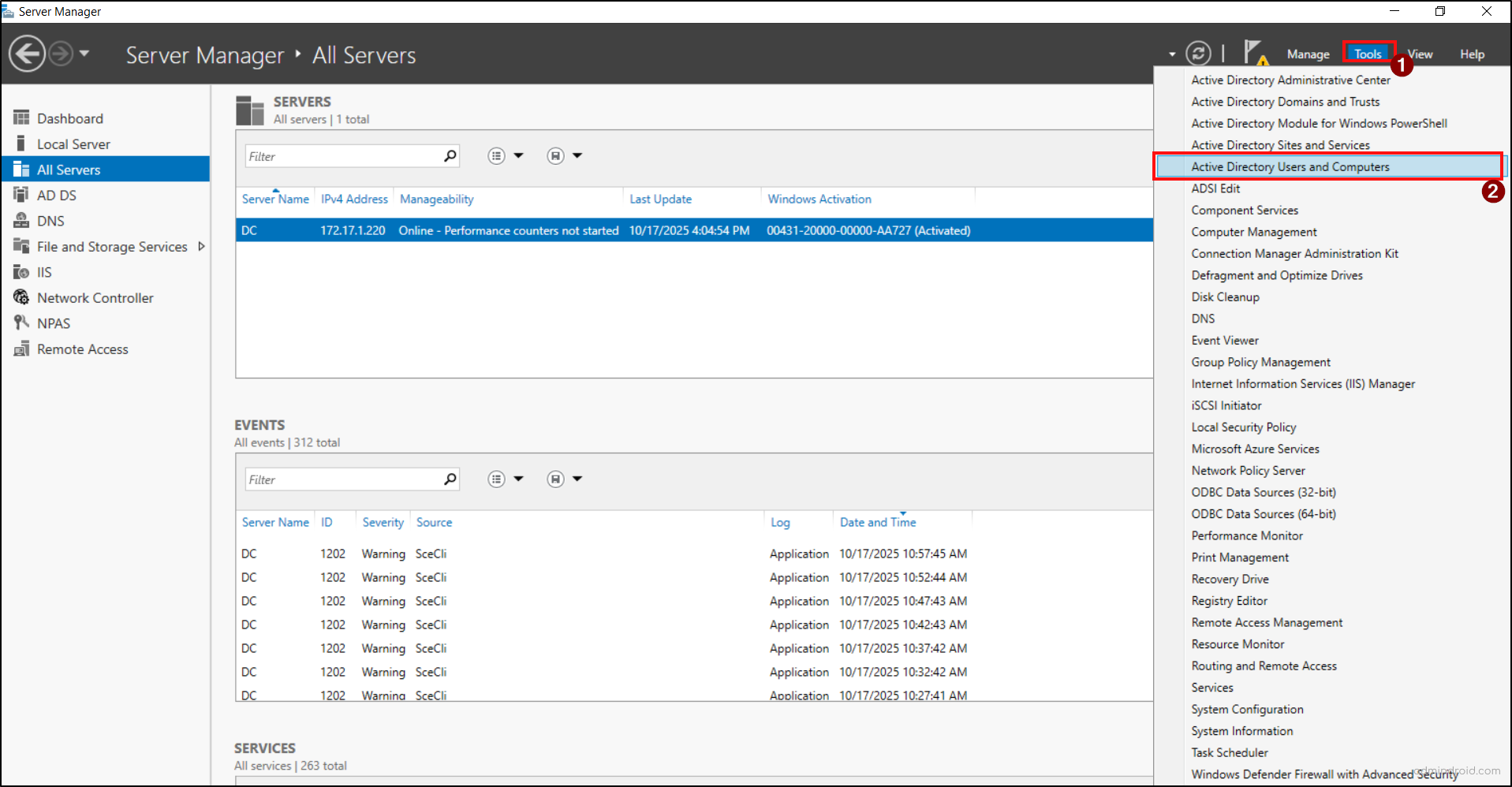 open-server-manager-and-find-aduc