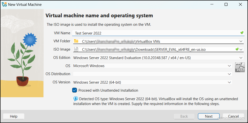 Virtual Machine Name and Operating System 