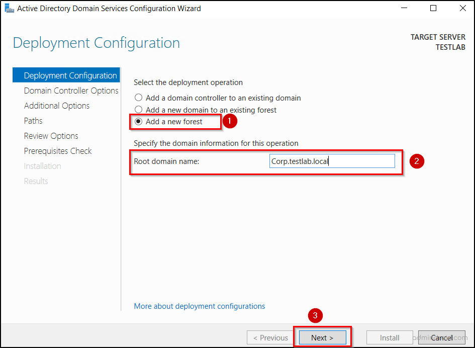 Add a new Active Directory forest 