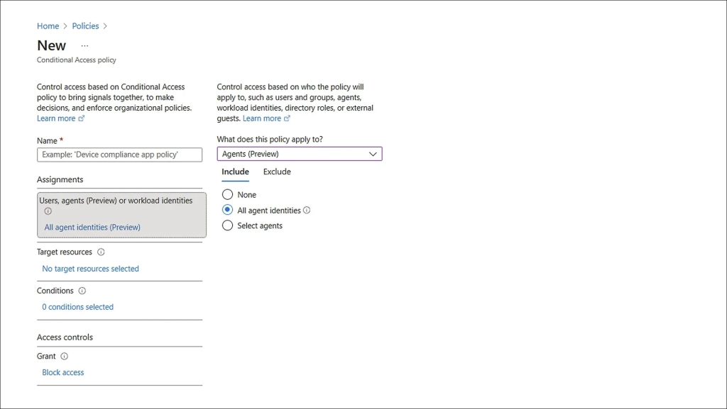 Create Conditional Access Policy for AI Agents