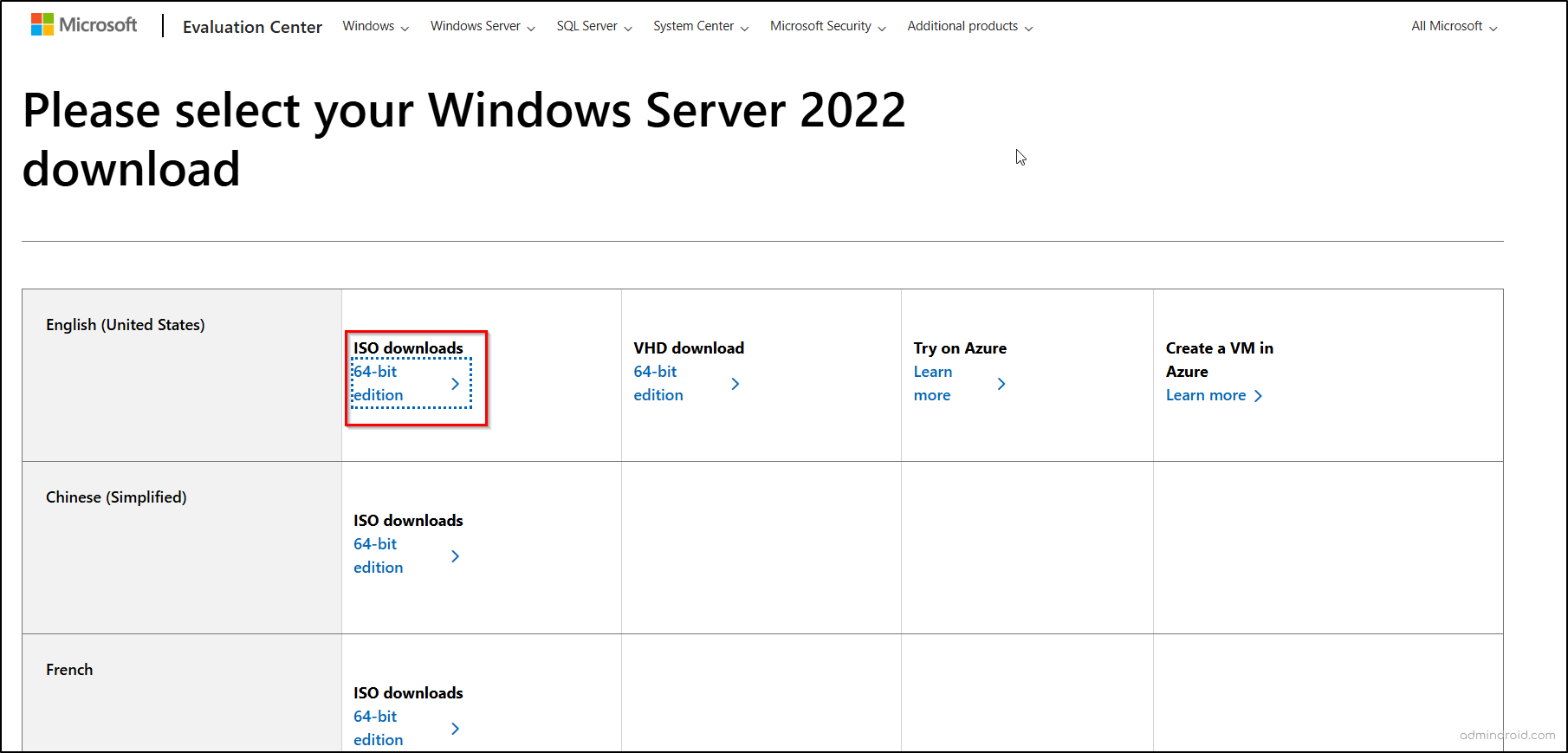 Download 64-bit edition Windows Server 2022