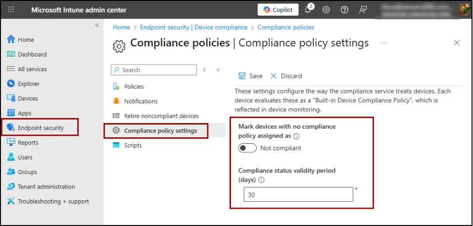 Compliance policy settings