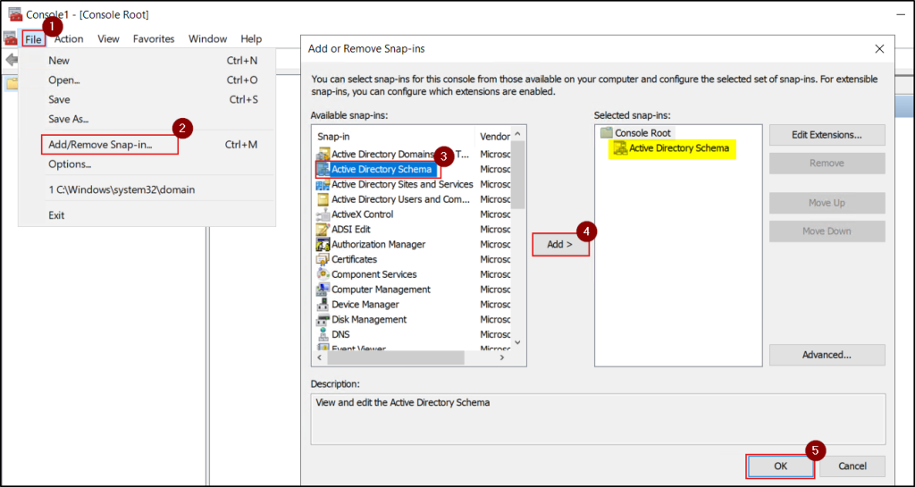 Add Active Directory Schema Snap-in