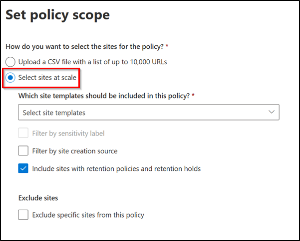 Select sites at scale