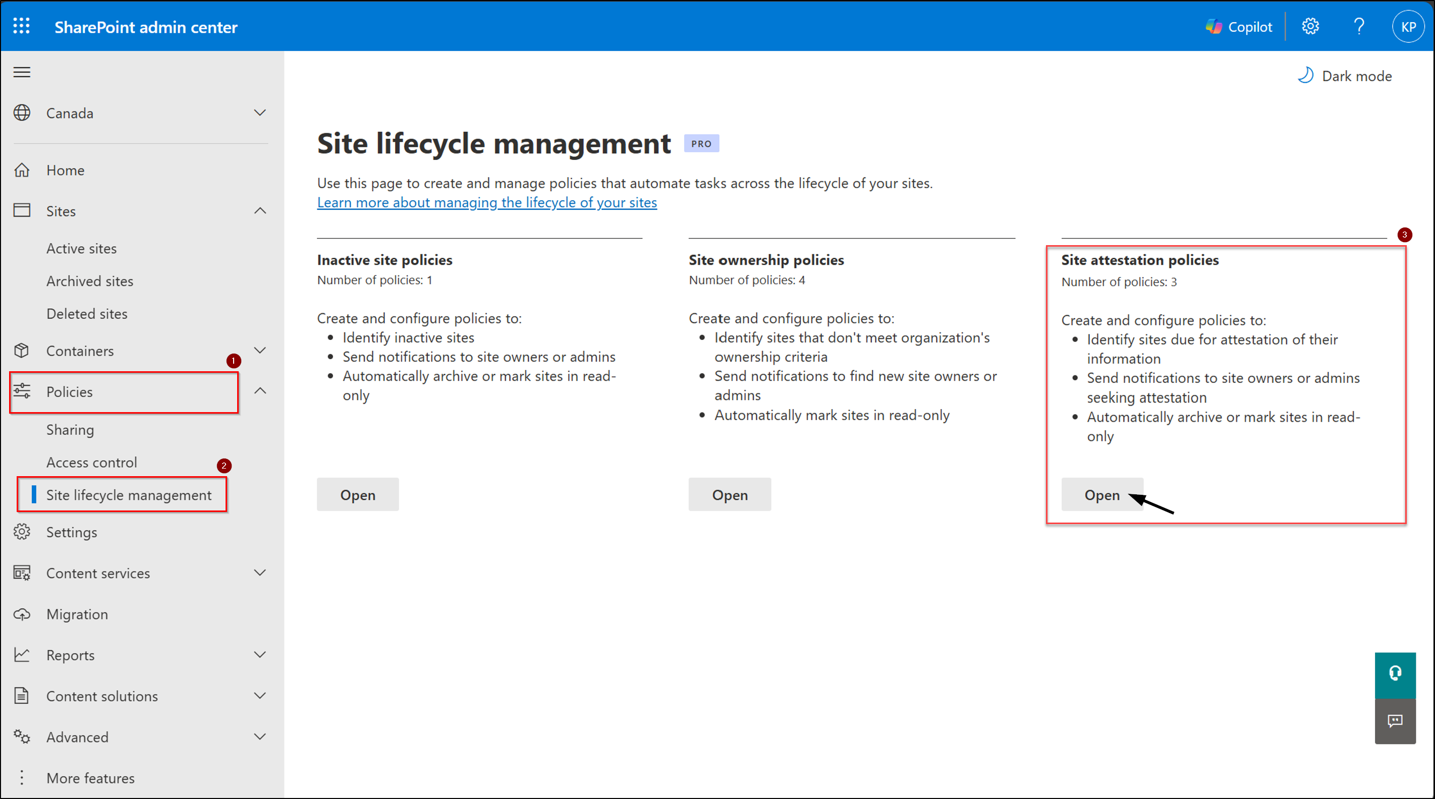 Site attestation management page