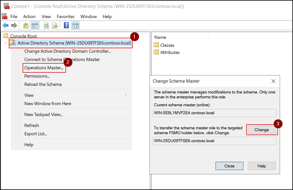 Transfer or Seize the Schema Master Role.