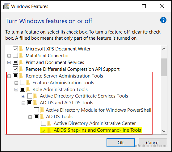 Trun Windows features on or off