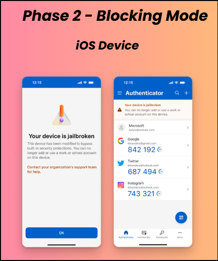 phase 2 blocking mode in jailbroken or rooted device detection in ios device