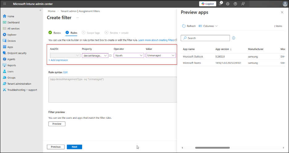 Create Assignment Filter for Unmanaged Devices in Microsoft Intune