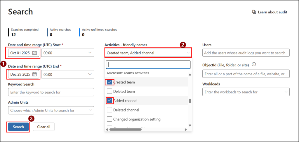 Monitor recently created teams