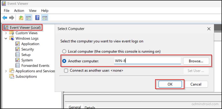 Connect Event Viewer to Another Computer