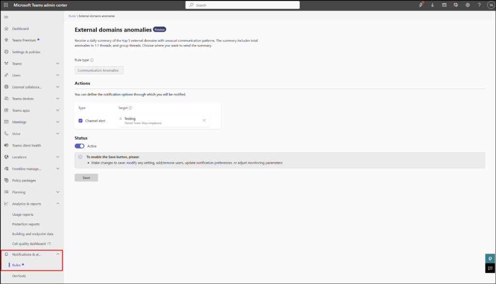 external domains anomalies alerts